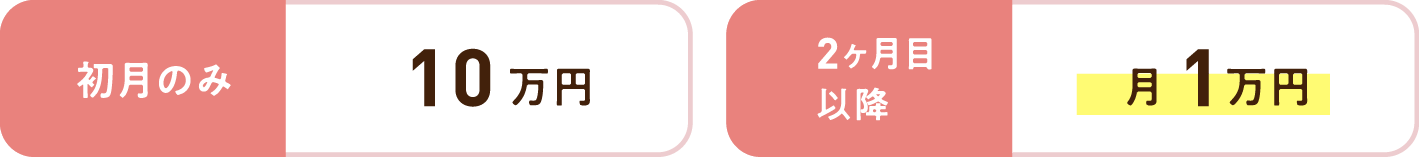 初回のみ10万円、2ヶ月目以降 月1万円